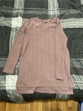 SHEIN Ribbed Long Sleeve Tunic - Mauve Taupe